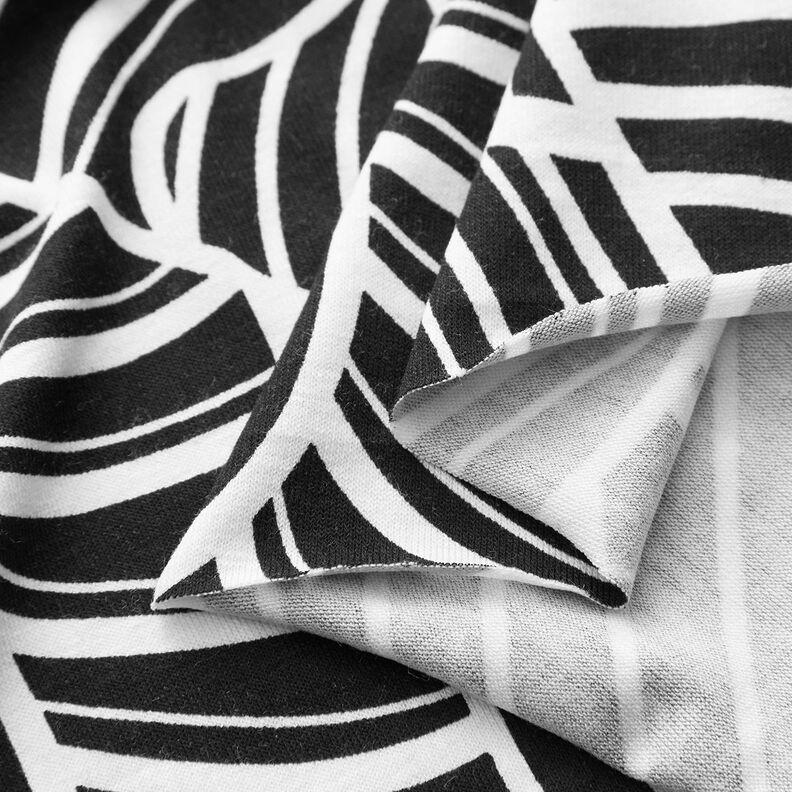 Dżersej wiskozowy w abstrakcyjne liście – czerń/biel,  image number 3