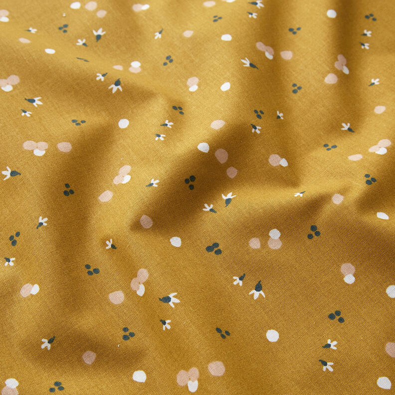 Tkanina bawełniana Kreton kolorowe kropki – musztarda,  image number 2