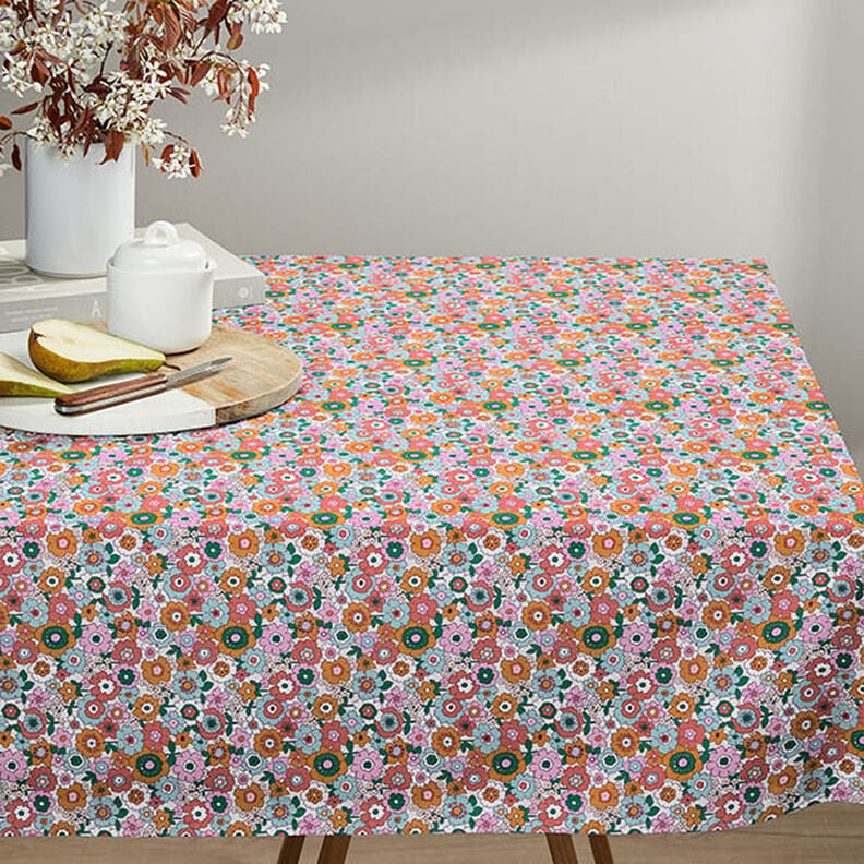Tkanina bawełniana Kreton kolorowe kwiaty – biel/jasnopomarańczowy,  image number 6