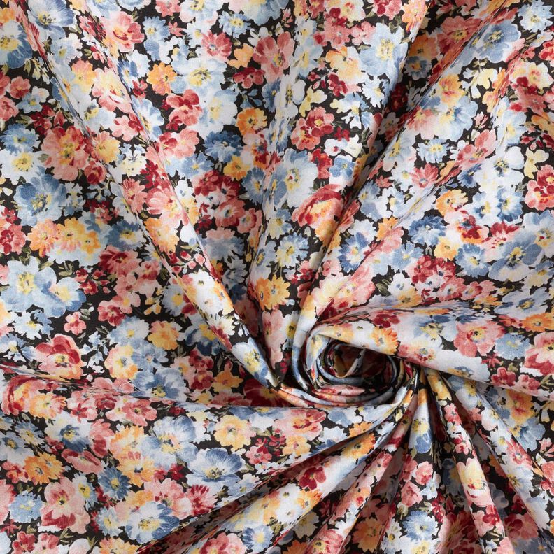 Tkanina wiskozowa kwietna łąka – jasnoniebieski jeans/czerń,  image number 3