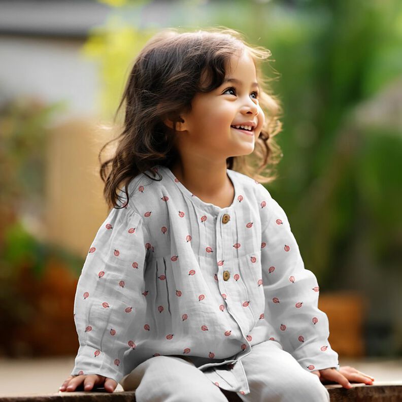 Muślin / Tkanina double crinkle Biedronka nadruk cyfrowy | Poppy Fabrics – biel,  image number 6