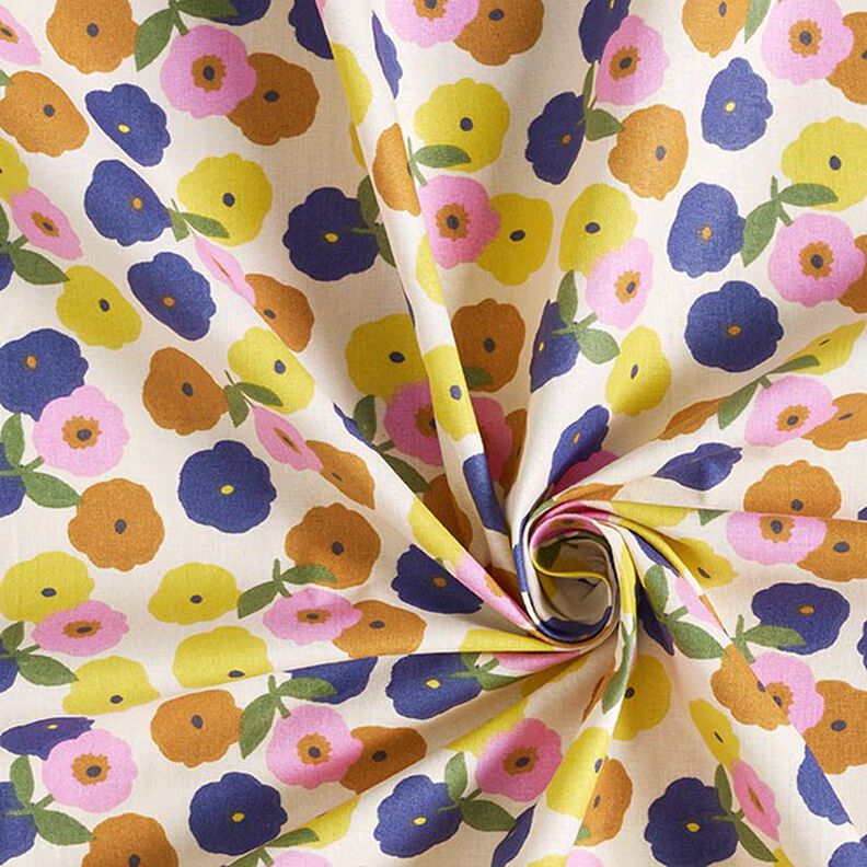 Tkanina bawełniana Kreton okrągłe kwiaty – krem/pastelowy beż,  image number 3