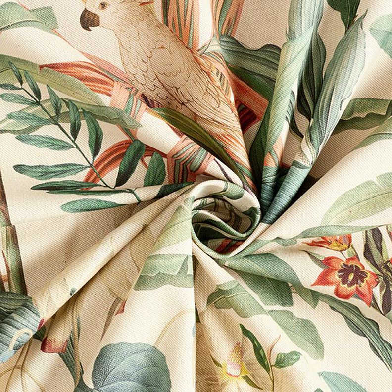 Tkanin dekoracyjna Half panama papuga w dżungli – naturalny/zieleń,  image number 3