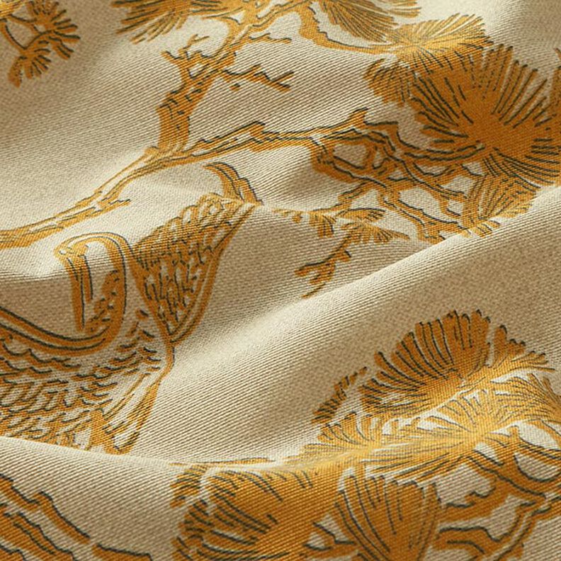 Tkanina dekoracyjna płótno Chiński żuraw – beż/żółty curry,  image number 2