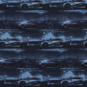 Dżersej bawełniany samochód wyścigowy nadruk cyfrowy – czarnoniebieski, 