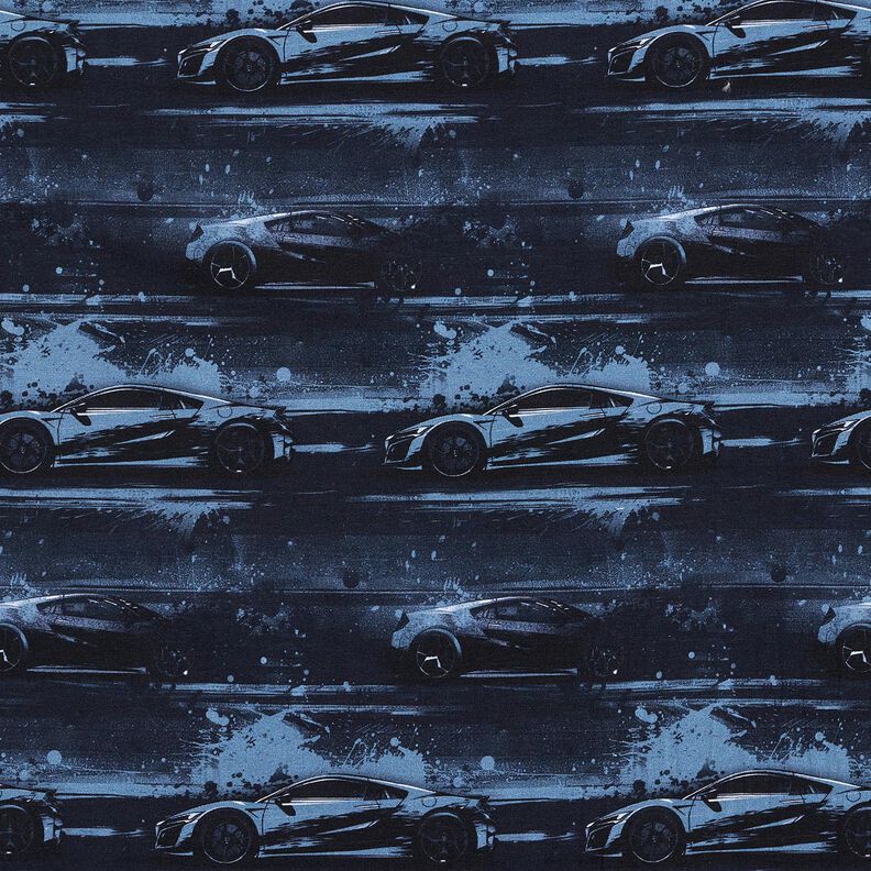 Dżersej bawełniany samochód wyścigowy nadruk cyfrowy – czarnoniebieski,  image number 1