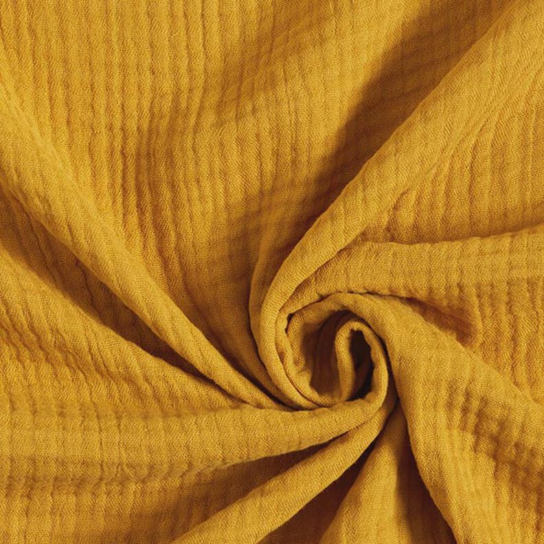 GOTS Trójwarstwowy muślin bawełniany – żółty curry,  image number 1