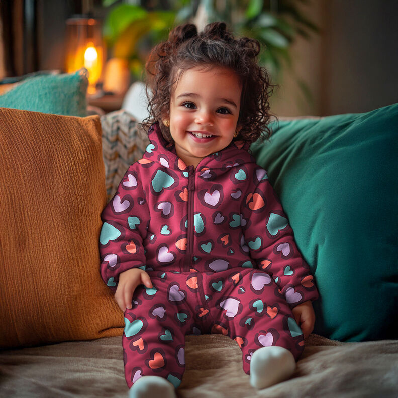Dzianina dresowa drapana kolorowe serca | Poppy Fabrics – malinowy,  image number 5