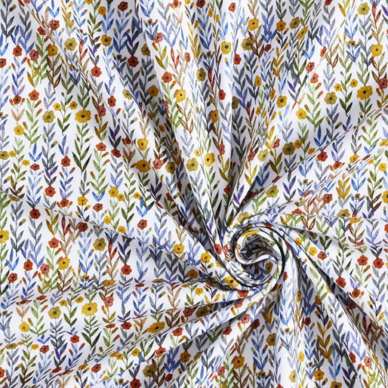 Dżersej z bawełny organicznej łąka kwietna nadruk cyfrowy – mleczna biel,  image number 3