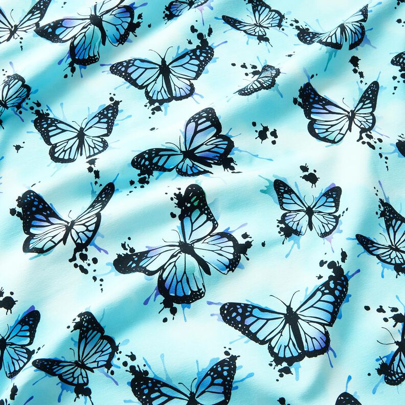 Dżersej bawełniany Motyle z plamami | Glitzerpüppi – lodowy niebieski,  image number 1