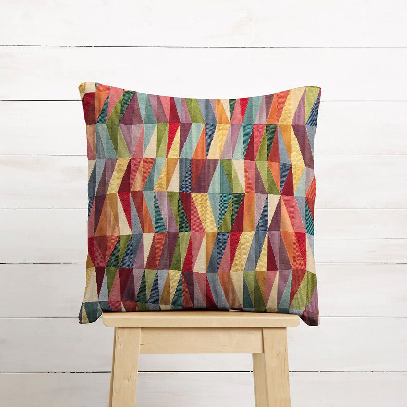 Tkanin dekoracyjna Gobelin graficzny zygzak – jasnobeżowy/czerwień karminowa,  image number 7