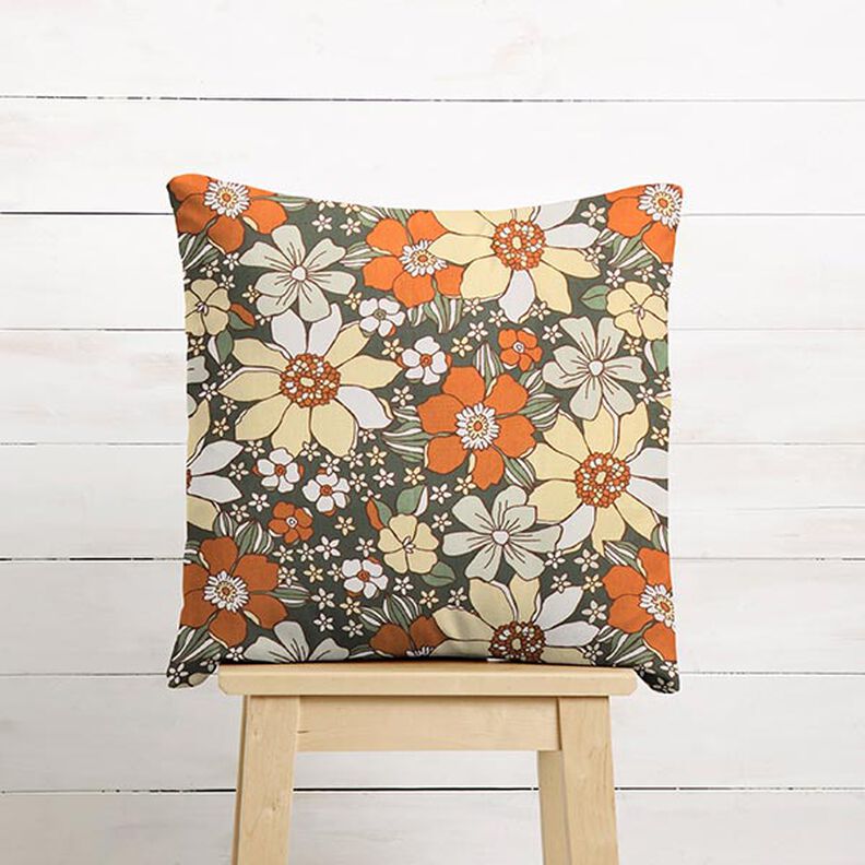 Tkanina bawełniana Kreton kwiaty retro – jasnopomarańczowy/jasna żółć,  image number 6
