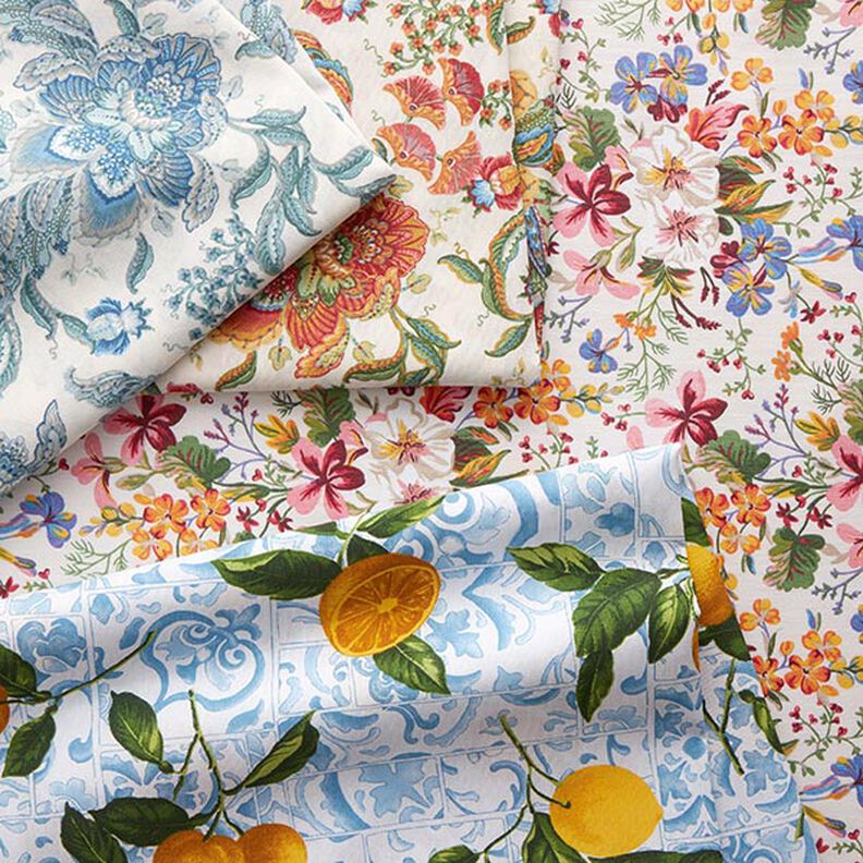 Tkanina dekoracyjna płótno orientalne ornamenty kwiatowe 280 cm – biel/błękit,  image number 5