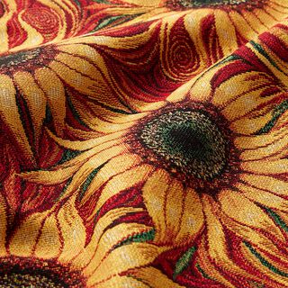 Tkanin dekoracyjna Gobelin słoneczniki – czerwień karminowa/słoneczna żółć, 