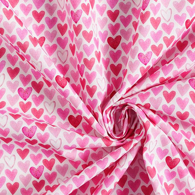 Popelina bawełniana w akwarelowe serca – biel,  image number 3