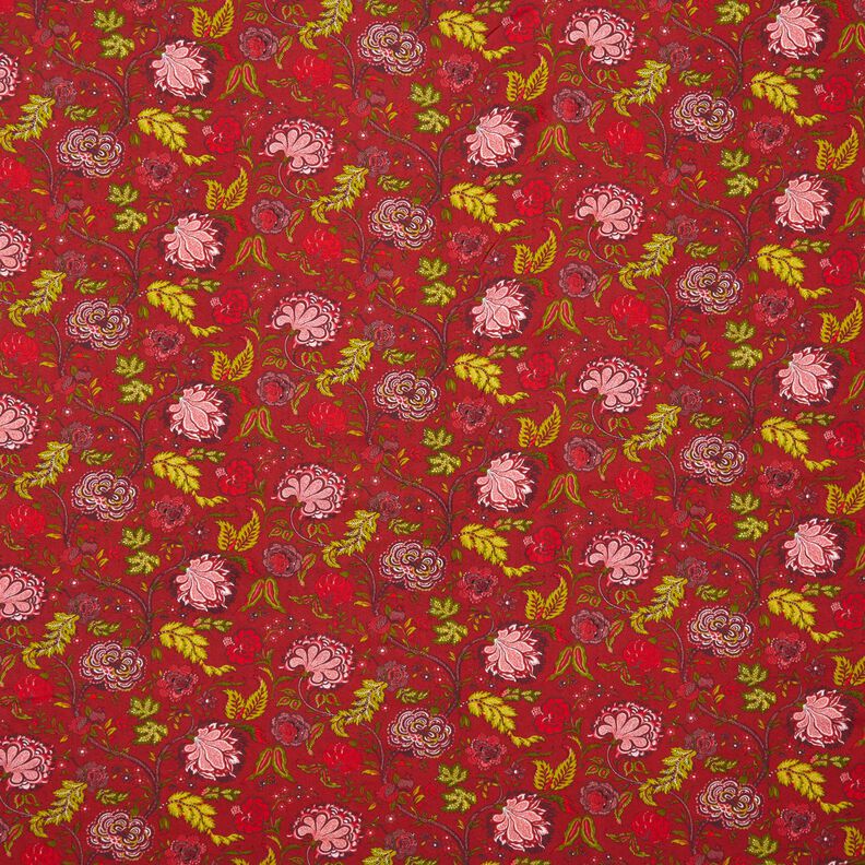 Tkanina wiskozowa kwiatowe paisley – czerwień karminowa/ognista czerwień,  image number 1