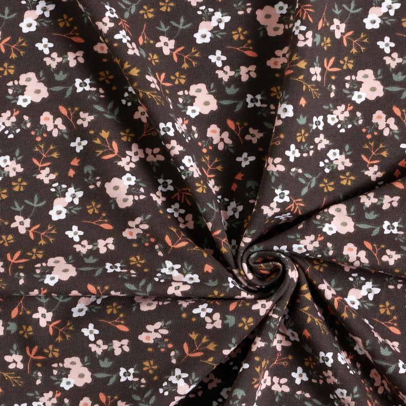 Dżersej bawełniany Mille-fleurs – czarny brąz,  image number 3