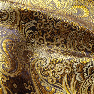 Żakard odzieżowy metaliczny wzór Paisley – złoto/czerń, 