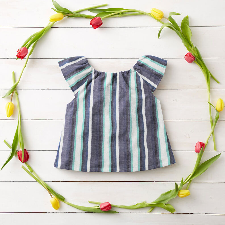 Muślin / Tkanina double crinkle paski z barwionej przędzy &ndash; indygo/lodowy niebieski,  image number 6