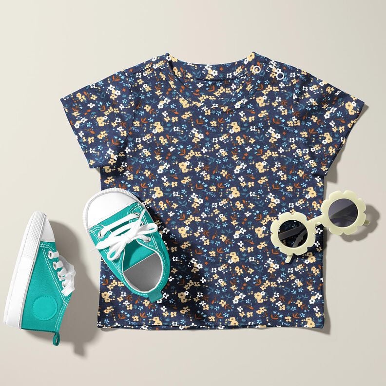 Dżersej bawełniany Mille-fleurs – ciemnogranatowy,  image number 5