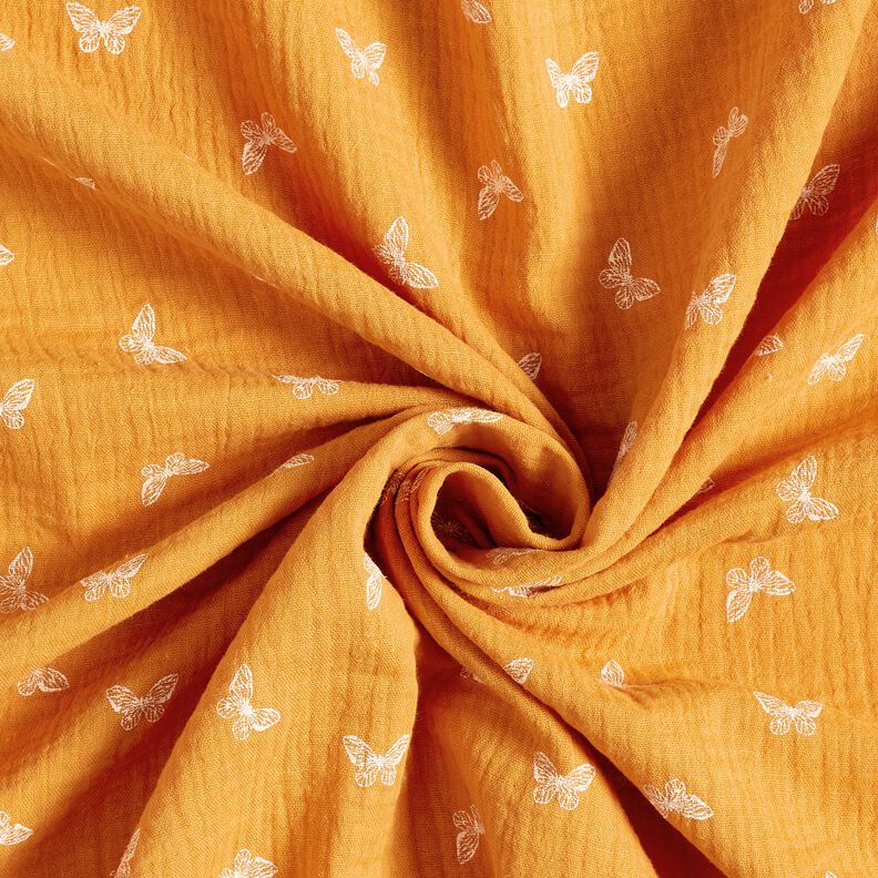 Muślin / Tkanina double crinkle delikatne motylki – żółty curry, image number 3