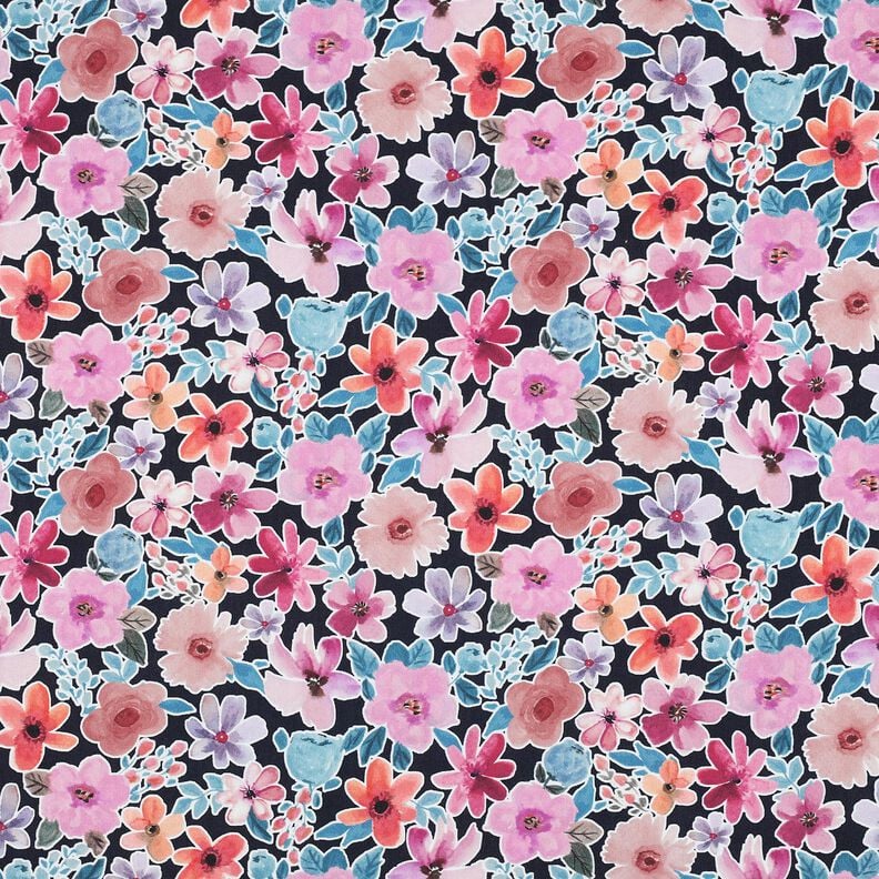 Popelina bawełniana kwiaty | Poppy Fabrics – czarnoniebieski,  image number 1
