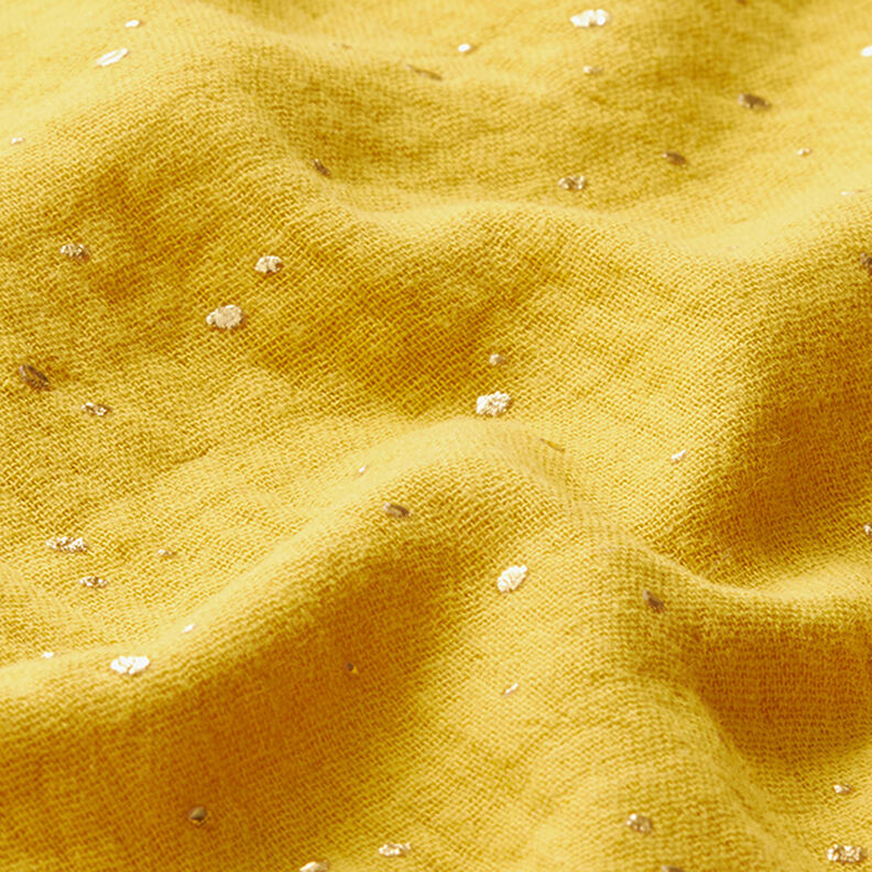 Muślin bawełniany w rozproszone złote plamki – curry/złoto,  image number 2