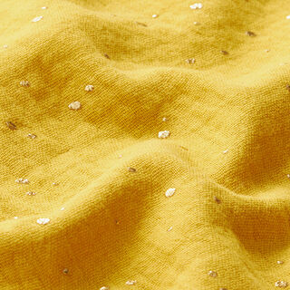 Muślin bawełniany w rozproszone złote plamki – curry/złoto, 