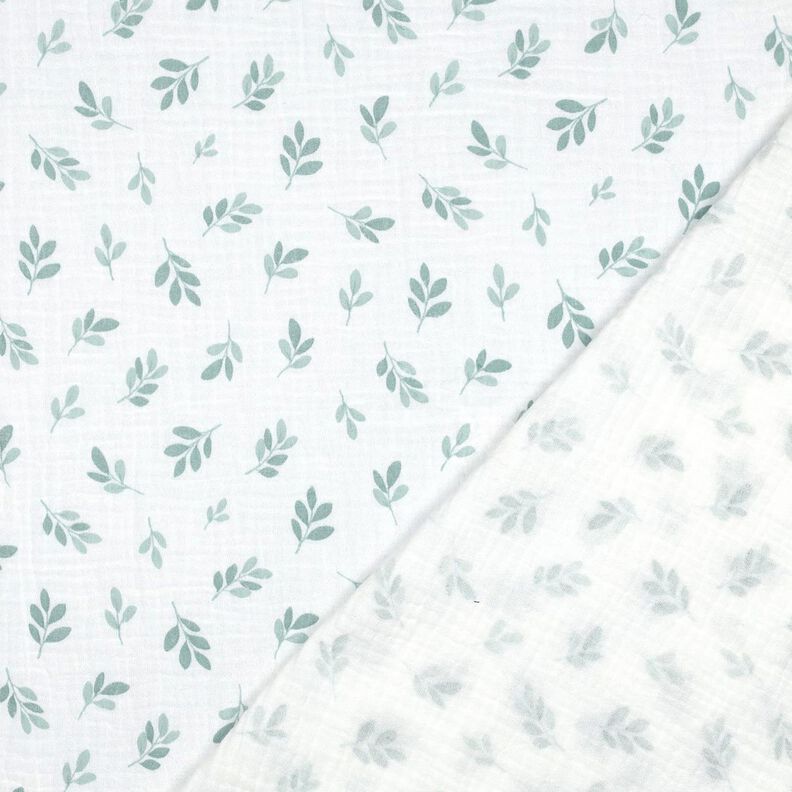 Muślin / Tkanina double crinkle gałązki | Poppy Fabrics – biel/zieleń trzcinowa,  image number 4