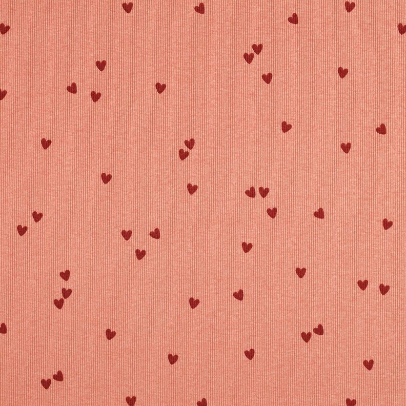Dżersej prążkowany rozproszone serca | Poppy Fabrics – łosoś/ciemnoczerwony, image number 1