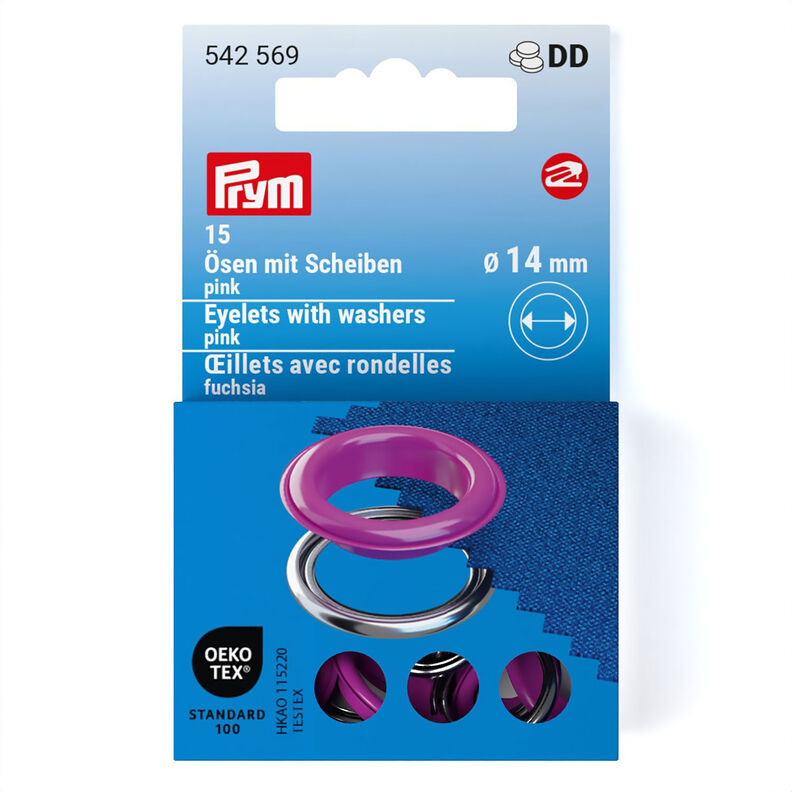 Oczka z podkładkami [15 sztuk | Ø 14 mm] | Prym – pink/srebrny metaliczny,  image number 1