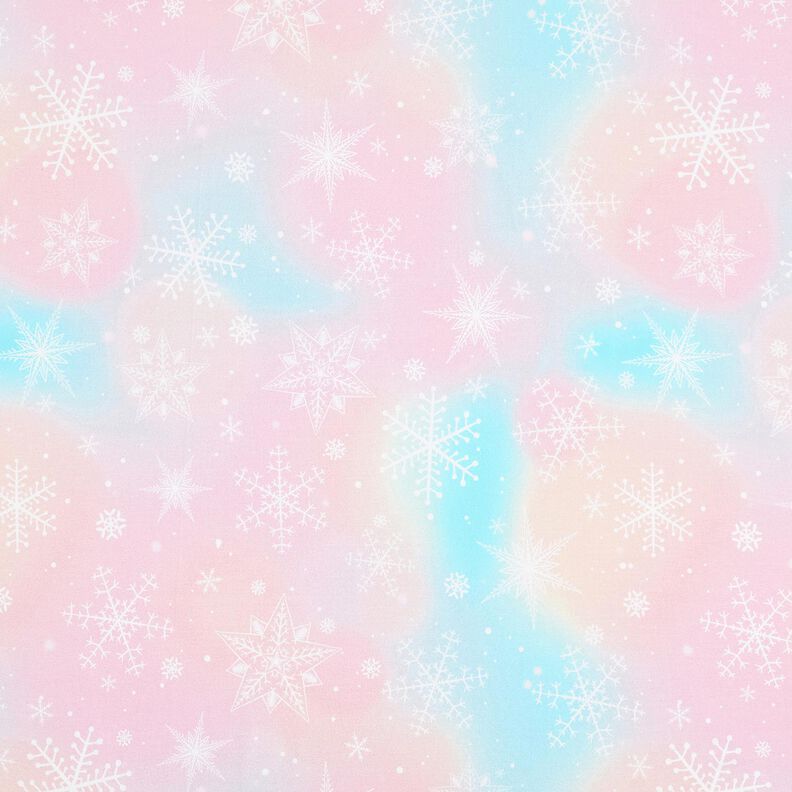 Dżersej bawełniany akwarelowe płatki śniegu, gradient | Glitzerpüppi – lodowy niebieski/różowy,  image number 1