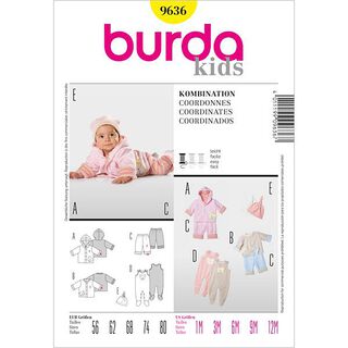 Komplet dla niemowląt: Kombinezon / Kurtka / Spodnie, Burda 9636, 