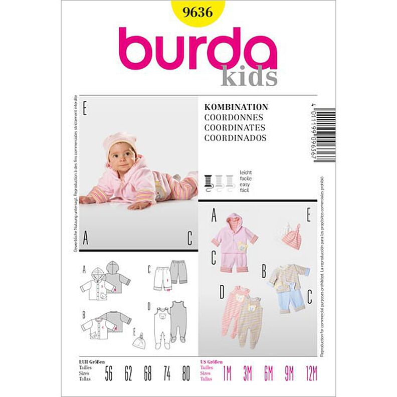 Komplet dla niemowląt: Kombinezon / Kurtka / Spodnie, Burda 9636,  image number 1