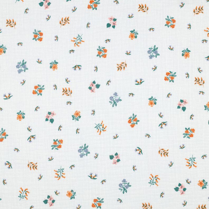 Muślin / Tkanina double crinkle kwiatki | Poppy Fabrics – kość słoniowa/brzoskwiniowopomarańczowy, image number 1