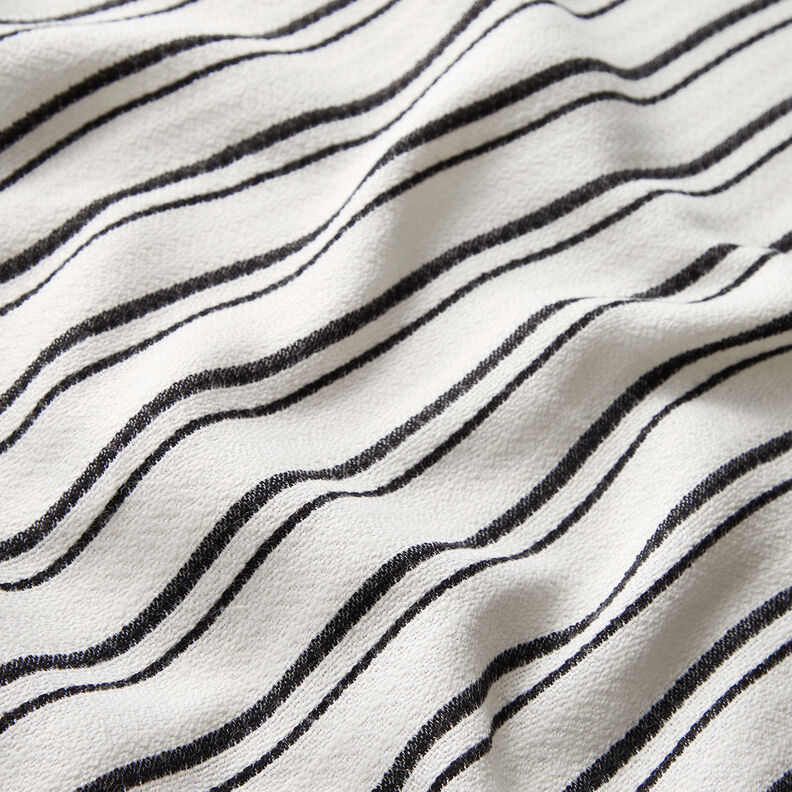 Tkanina na bluzki krepa w nieregularne paski – biel/czerń,  image number 2