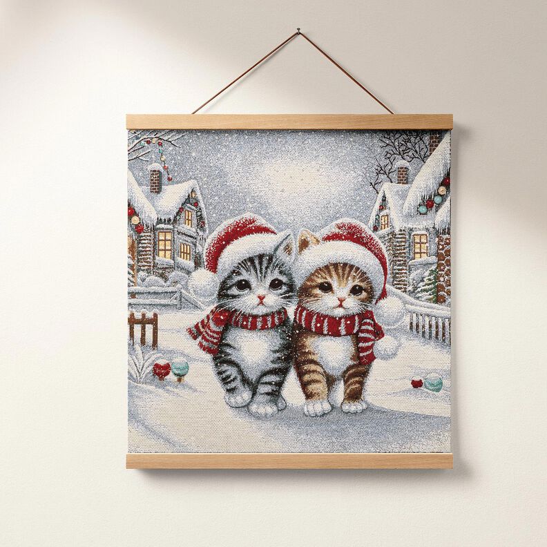 Panel dekoracyjny Gobelin świąteczne kotki – jasnoniebieski/czerwień karminowa,  image number 6