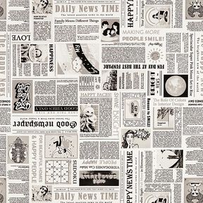 Tkanin dekoracyjna Half panama gazeta retro – biel/czerń, 