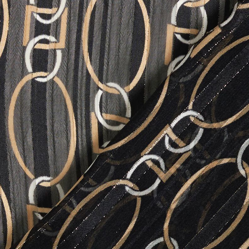 Szyfon w brokatowe ogniwa łańcuszka i prążki – czerń/biel,  image number 4