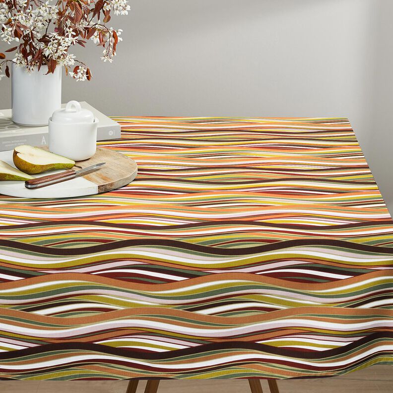 Tkanina bawełniana Kreton zakrzywione paski &ndash; biel/jasnopomarańczowy,  image number 5