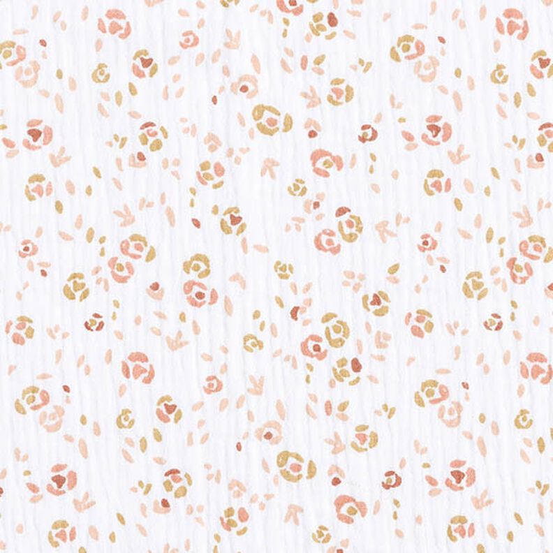 Muślin / Tkanina double crinkle abstrakcyjne kwiatuszki – biel,  image number 1