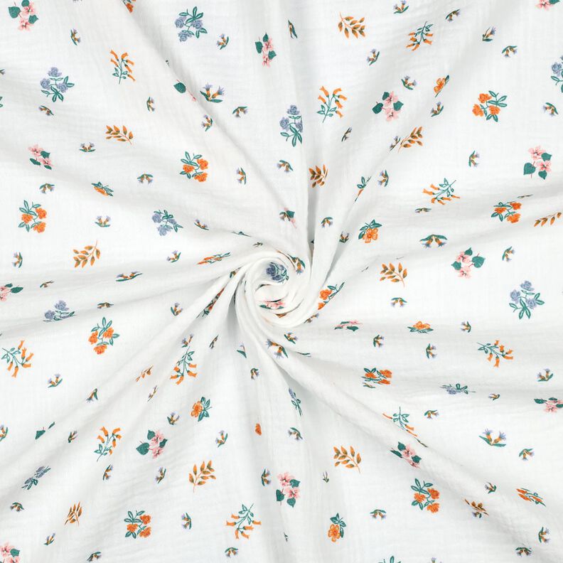 Muślin / Tkanina double crinkle kwiatki | Poppy Fabrics – kość słoniowa/brzoskwiniowopomarańczowy, image number 3