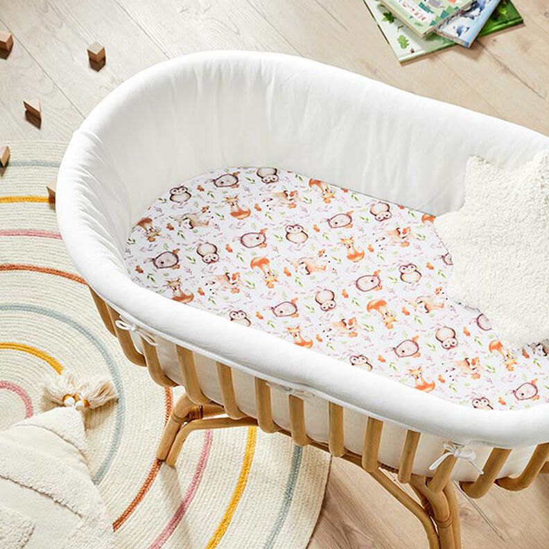 Tkanina bawełniana Perkal leśne zwierzęta – biel/jasny brąz,  image number 6