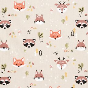 Popelina bawełniana gGłowy zwierząt leśnych &ndash; naturalny/miedź, 
