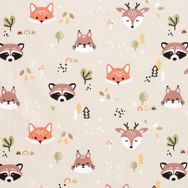 Popelina bawełniana gGłowy zwierząt leśnych &ndash; naturalny/miedź,  image number 1