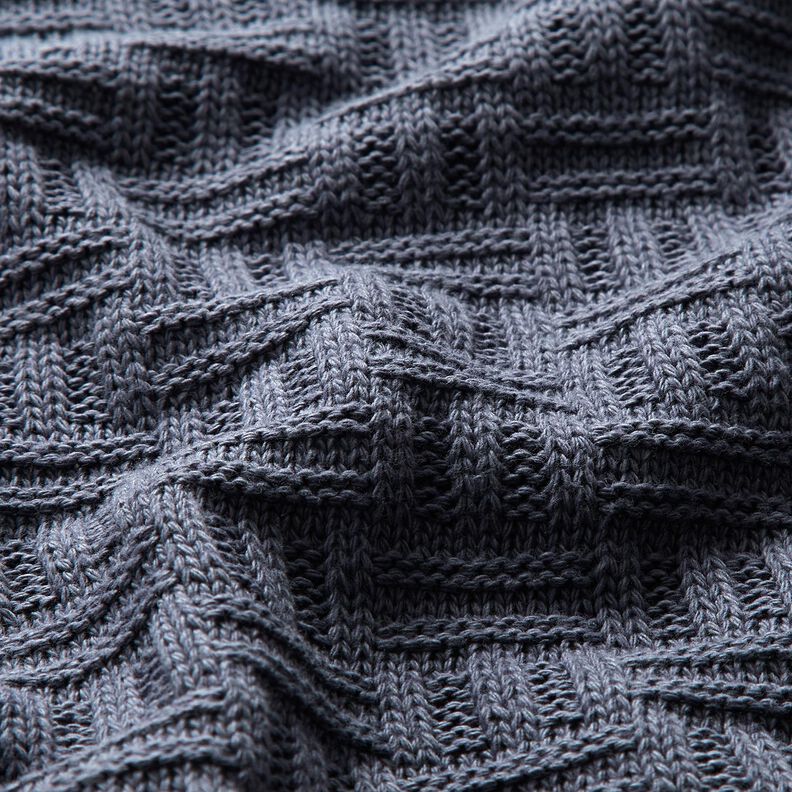 Dzianina swetrowa łamany wzór w prążki – szary błękit,  image number 2