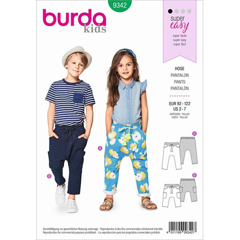 Spodnie dziecięce na gumce , Burda 9342 | 92 - 122,  image number 1