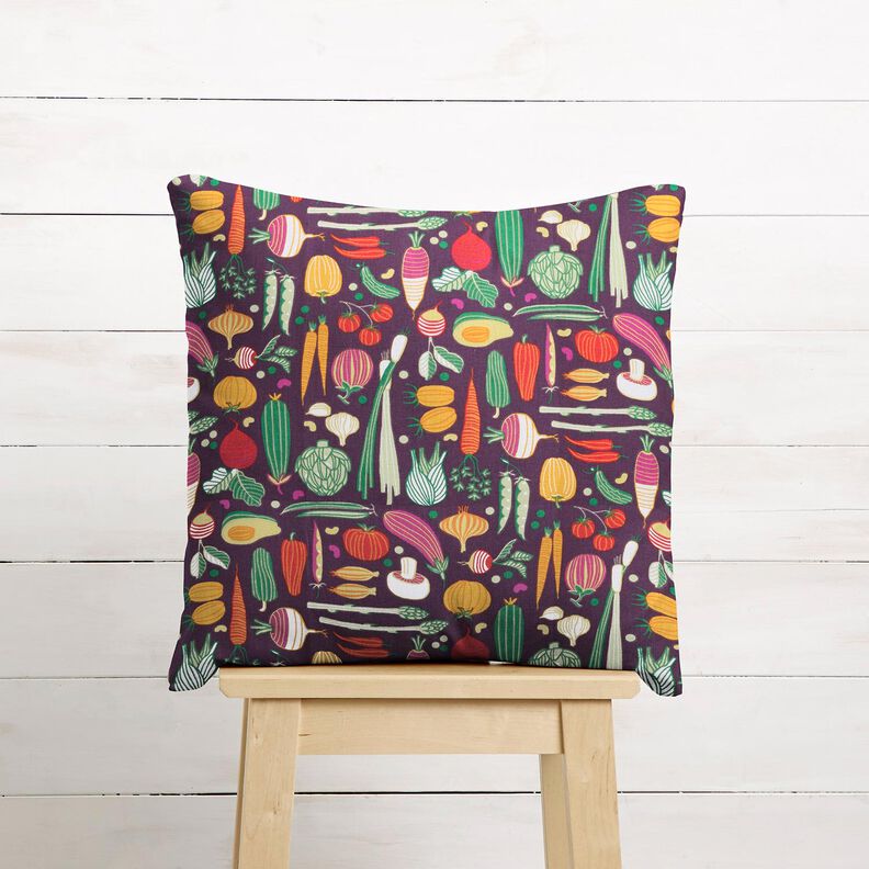 Tkanina bawełniana Kreton różne warzywna – bakłażan/zieleń,  image number 7