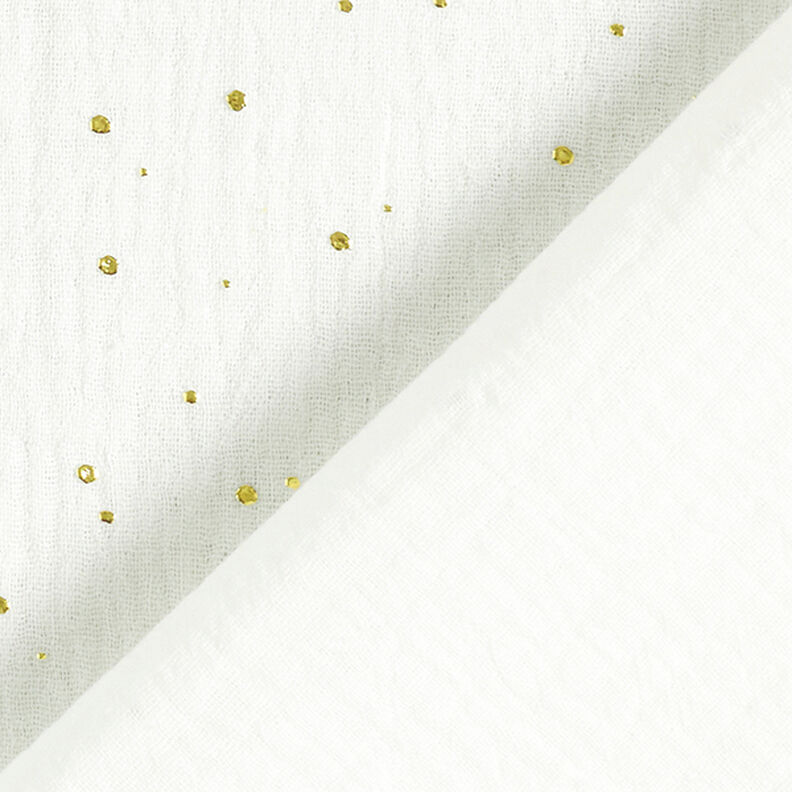 Muślin bawełniany w rozproszone złote plamki – biel/złoto,  image number 4