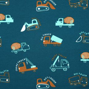 Dzianina dresowa drapana pojazdy budowlane | Poppy Fabrics – niebieski oceaniczny/eukaliptusowy, 